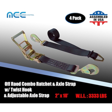 Tie 4 Safe Axle Ratchet Tie Down Strap w/ Snap Hook Race Car Hauler Trailer Flatbed Black, 4PK RT42-10-BLK-C-4